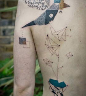 Creative geometrical birds back tattoo