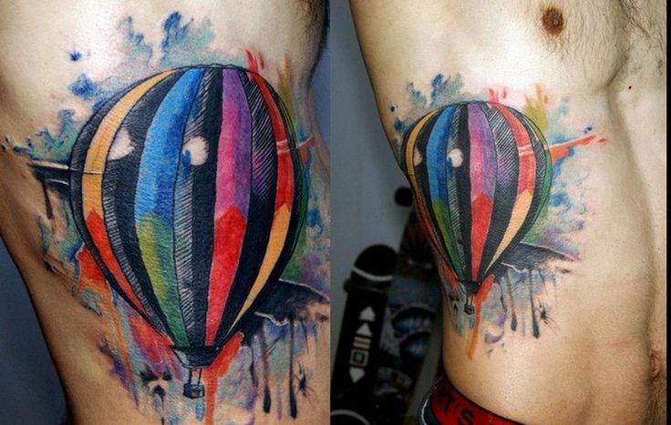 Creative hot air balloon side tattoo