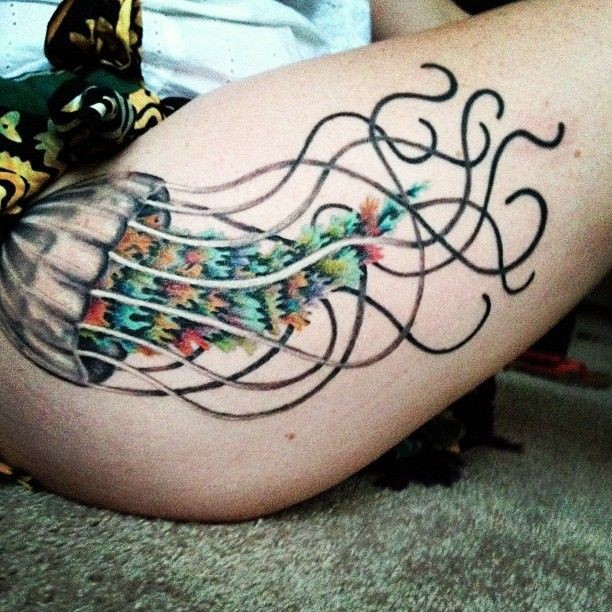 Creative jellyfish leg tattoo