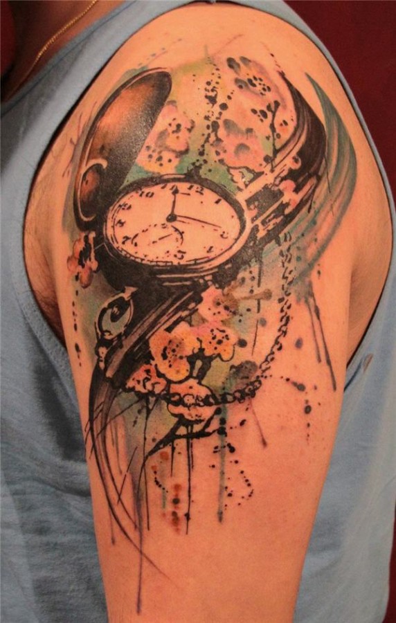 Creative pocket watch tattoo