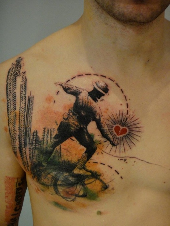 Creative soldier chest tattoo