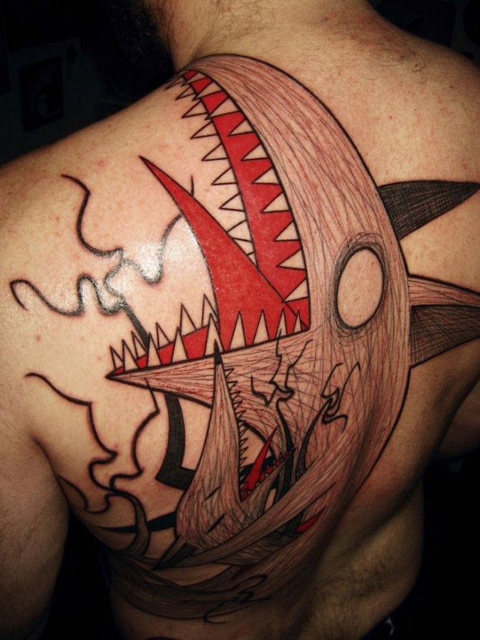 Creepy back tattoo by Yann Black