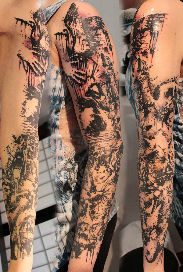 Creepy full arm tattoo design