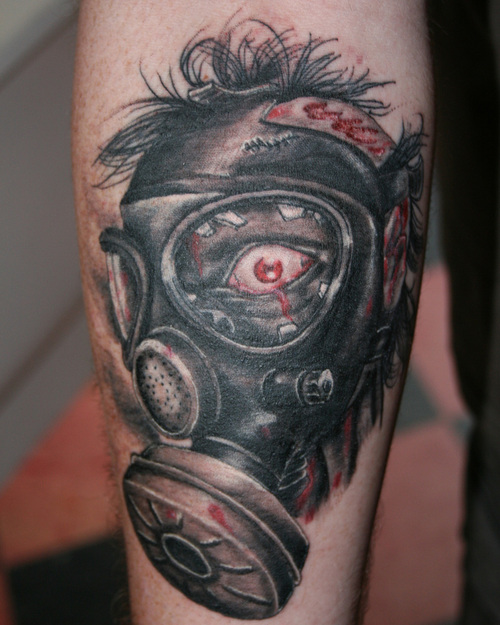 Creepy gas mask tattoo