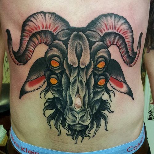 Creepy goat tattoo design