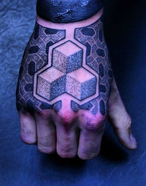 Cube hand tattoo by Gerhard Wiesbeck