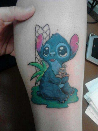 Cute Stitch leg tattoo