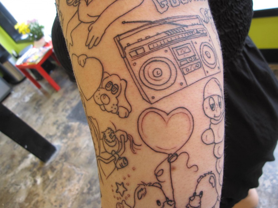 Cute boombox and pets tattoo