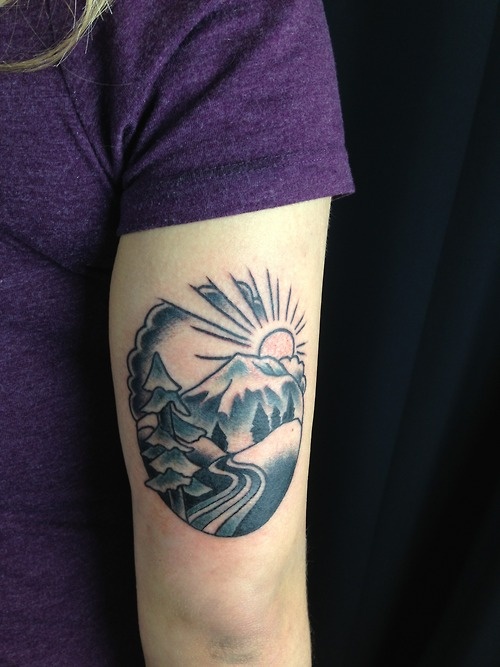 Cute landscape tattoo by Kirsten Holliday