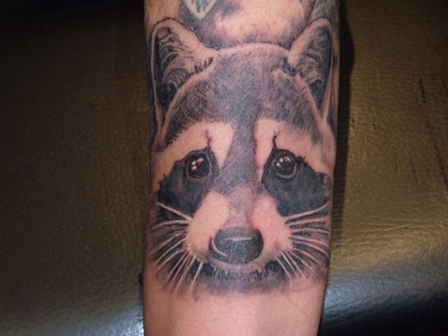 Cute raccoon arm tattoo