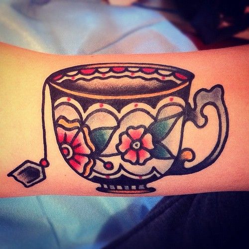 Cute teacup tattoo by Nick Oaks