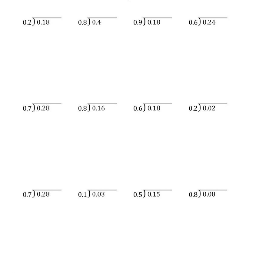 Decimal Division Worksheets