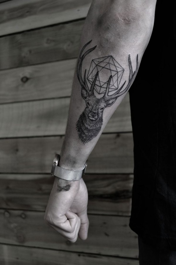 Deer and geometric shape tattoo by Thomas Cardiff