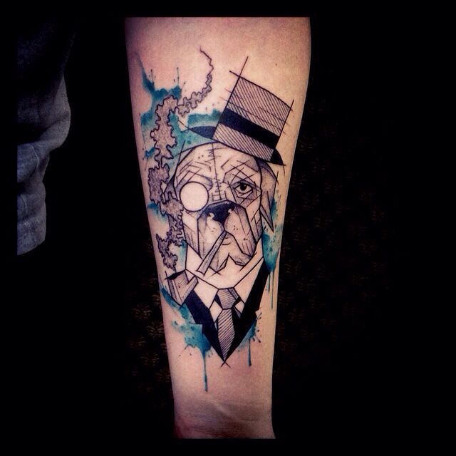 Dog in a suit tattoo by Tyago Compiani