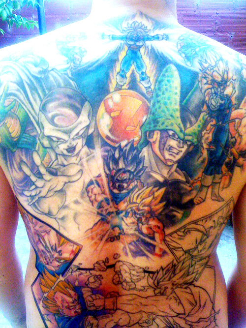 Dragon ball characters back tattoo