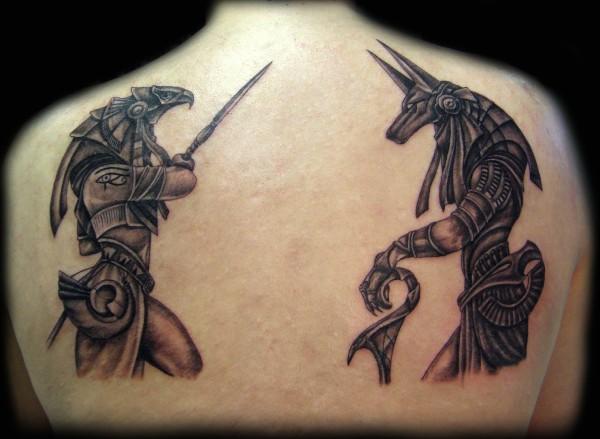 Egyptian god back tattoo