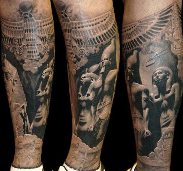 Egyptian statues tattoo by James Tattooart