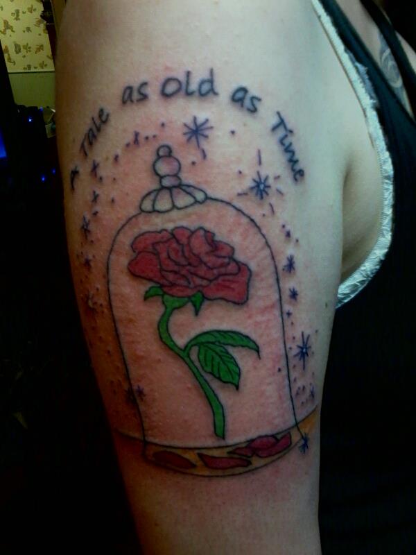 Enchanted rose and quote tattoo