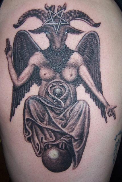 Evil goat with wings tattoo