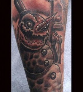 Evil snowman with a gun tattoo
