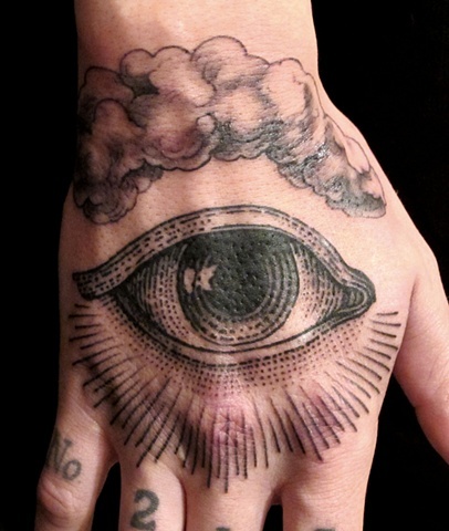 Eye tattoo on hand by Esther Garcia