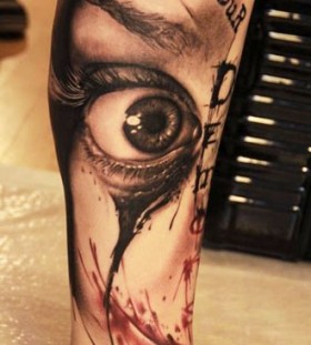 Eye tattoo on leg by Florian Karg
