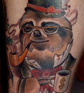 Fancy smoking sloth tattoo
