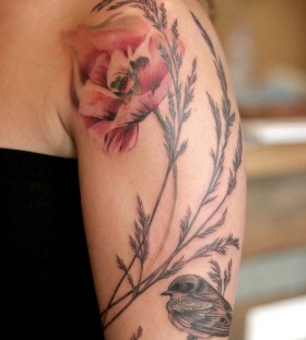 Flower and bird tattoo by Alice Kendall