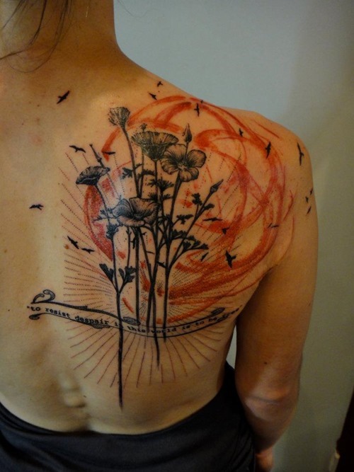 Flower back tattoo by xoil