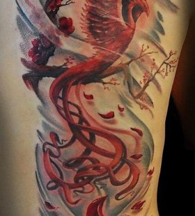 Full back red watercolor tattoo