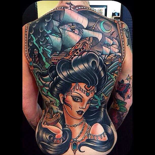 Full back tattoo by W. T. Norbert