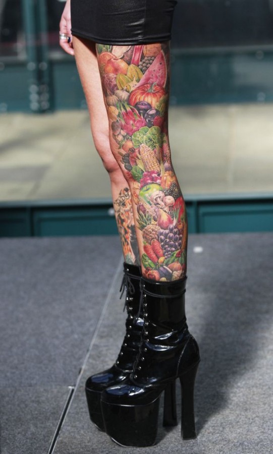 Full leg’s food tattoo