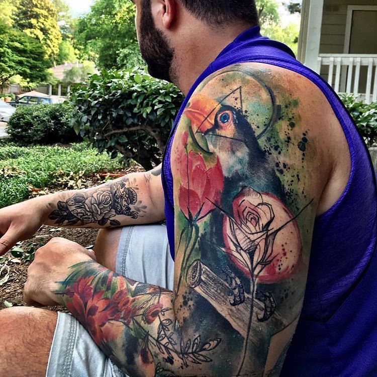 Watercolor Sleeve Tattoos