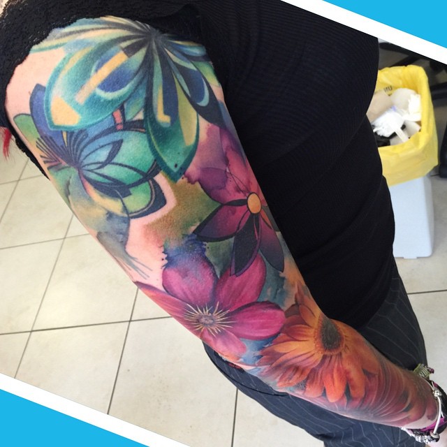 Watercolor Sleeve Tattoos