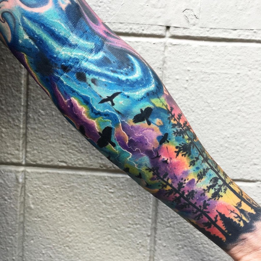 Watercolor Sleeve Tattoos