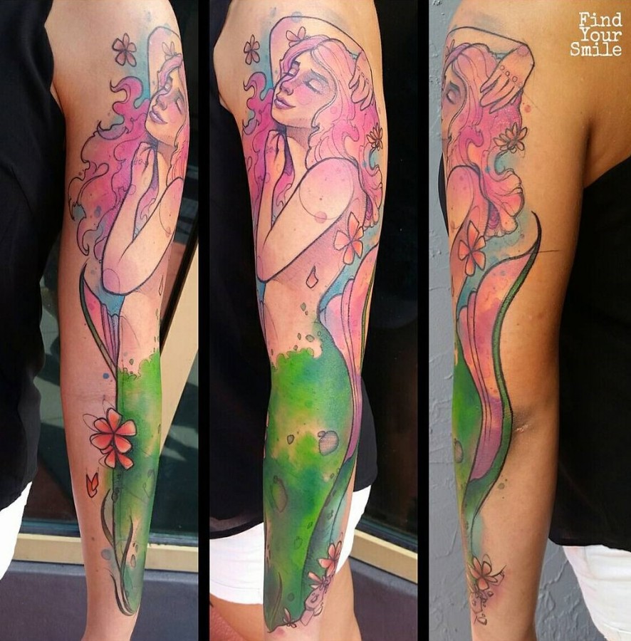 Watercolor Sleeve Tattoos