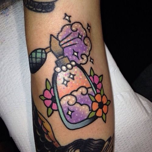 Funny flowers bottle tattoo