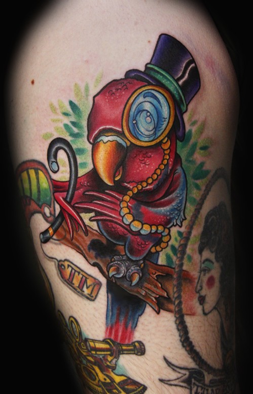 Funny parrot tattoo