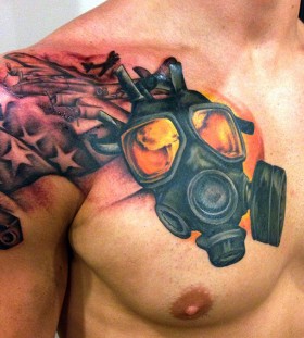 Gas mask and plane tattoo