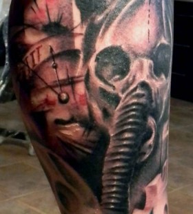 Gas mask leg tattoo