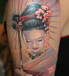 Geisha arm tattoo by James Tattooart