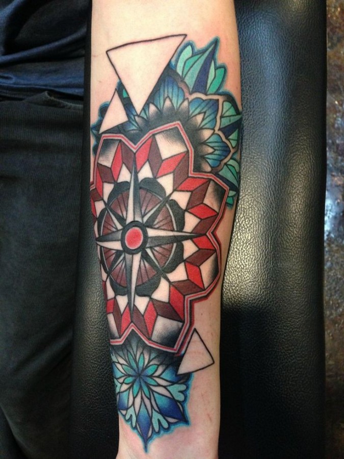 Geometric compass tattoo by Amanda Leadman