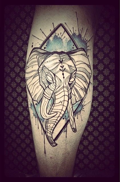 Geometric elephant leg tattoo by Tyago Compiani