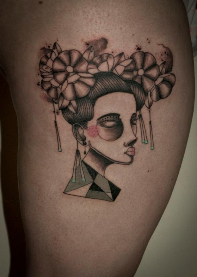 Geometric girl tattoo by Expanded Eye