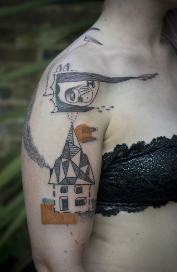 Geometric house tattoo by Expanded Eye