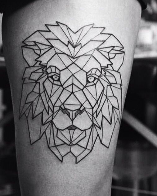 Geometric lion leg tattoo