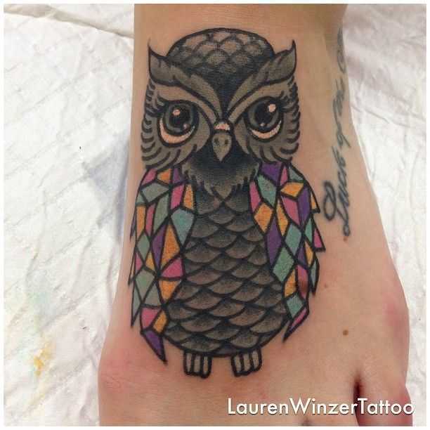 Geometric owl tattoo by lauren winzer