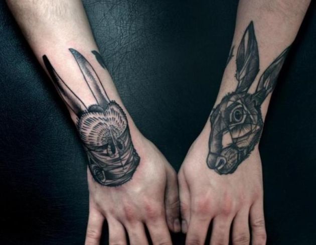 Geometric rabbits head tattoo