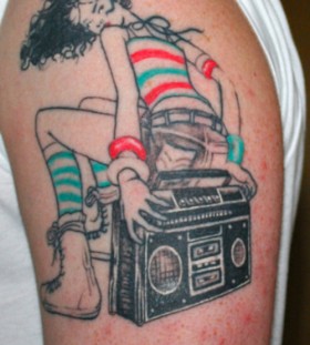 Girl and a boombox tattoo