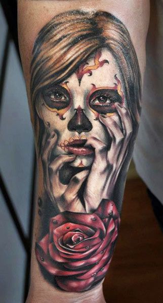 Girl and rose tattoo by Benjamin Laukis